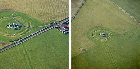Before and after aerial views of Stonehenge